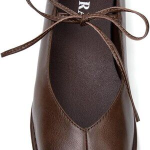 Women Lace-Up Ballet Flats Leather Square Toe Slip-On Ballerina Shoes